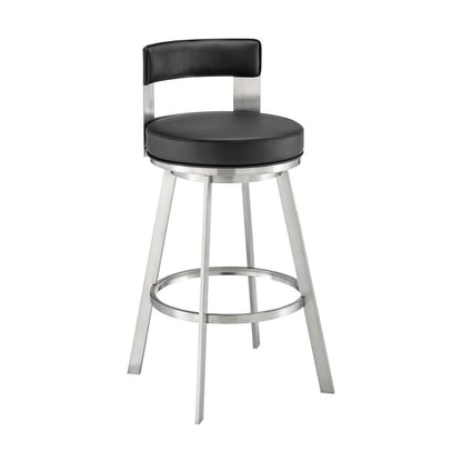 Armen Living - Lynof Swivel Counter Stool in Brushed Stainless Steel with Black Faux Leather - 840254335455 veiw 1