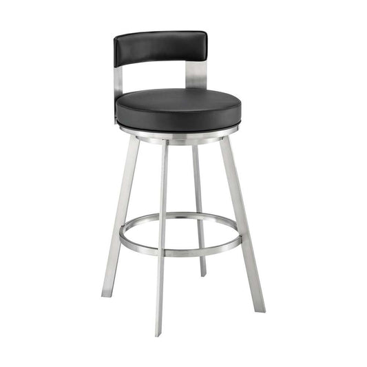Armen Living - Lynof Swivel Counter Stool in Brushed Stainless Steel with Black Faux Leather - 840254335455 veiw 1