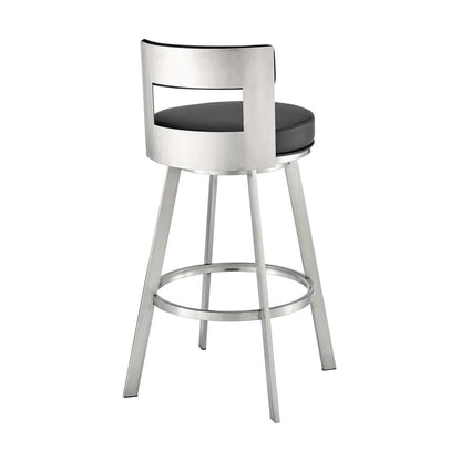 Armen Living - Lynof Swivel Counter Stool in Brushed Stainless Steel with Black Faux Leather - 840254335455 veiw 4