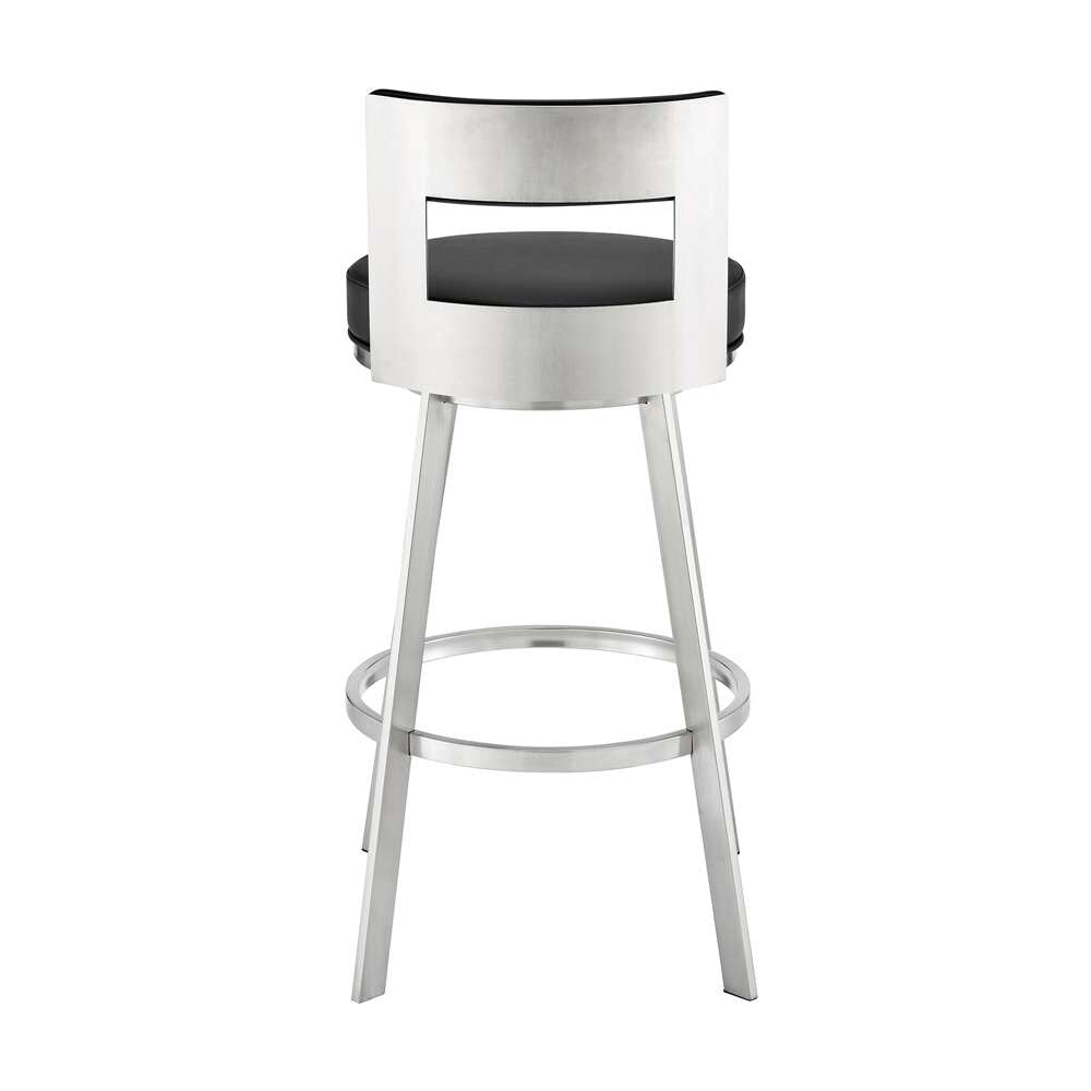 Armen Living - Lynof Swivel Counter Stool in Brushed Stainless Steel with Black Faux Leather - 840254335455 veiw 5