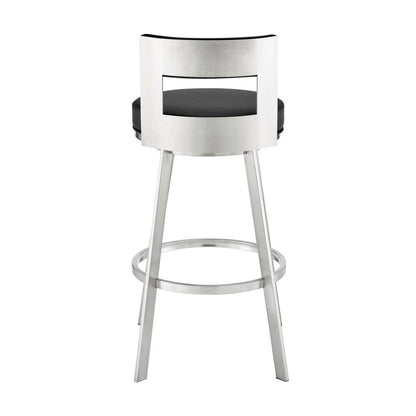 Armen Living - Lynof Swivel Counter Stool in Brushed Stainless Steel with Black Faux Leather - 840254335455 veiw 5