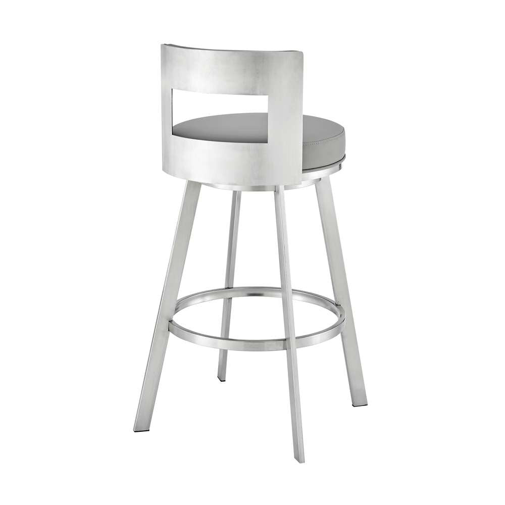 Armen Living - Lynof Swivel Counter Stool in Brushed Stainless Steel with Light Grey Faux Leather - 840254335462 veiw 4