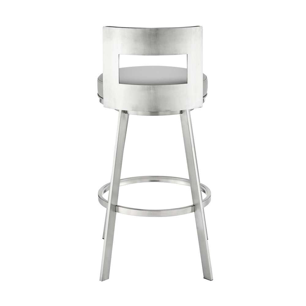 Armen Living - Lynof Swivel Counter Stool in Brushed Stainless Steel with Light Grey Faux Leather - 840254335462 veiw 5
