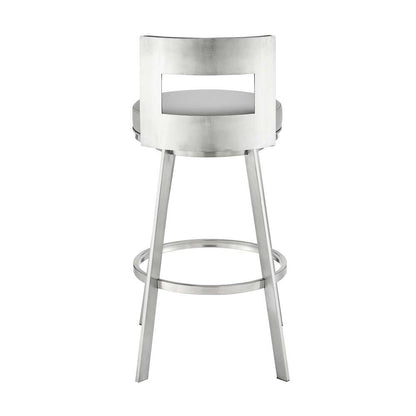 Armen Living - Lynof Swivel Counter Stool in Brushed Stainless Steel with Light Grey Faux Leather - 840254335462 veiw 5
