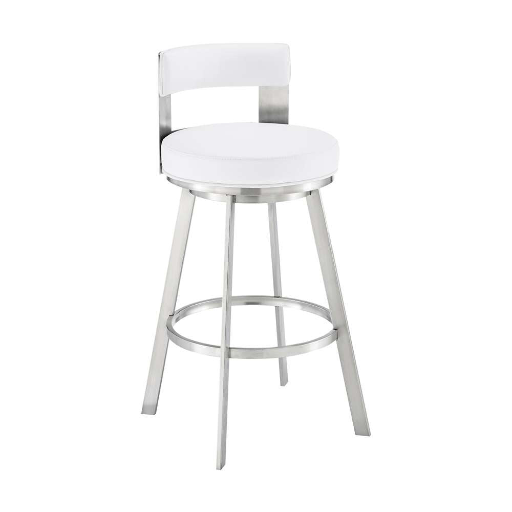 Armen Living - Lynof Swivel Counter Stool in Brushed Stainless Steel with White Faux Leather - 840254335486 veiw 1