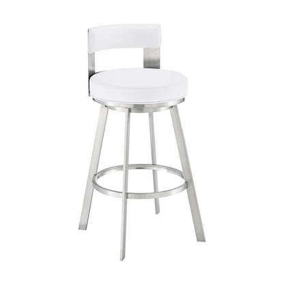 Armen Living - Lynof Swivel Counter Stool in Brushed Stainless Steel with White Faux Leather - 840254335486 veiw 1