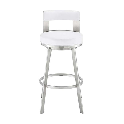 Armen Living - Lynof Swivel Counter Stool in Brushed Stainless Steel with White Faux Leather - 840254335486 veiw 2