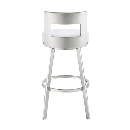 Armen Living - Lynof Swivel Counter Stool in Brushed Stainless Steel with White Faux Leather - 840254335486 veiw 5