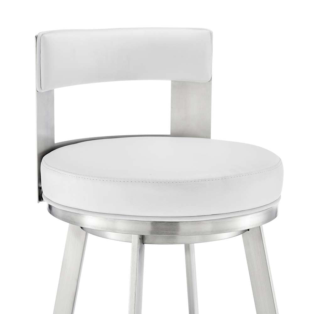 Armen Living - Lynof Swivel Counter Stool in Brushed Stainless Steel with White Faux Leather - 840254335486 veiw 6