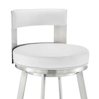Armen Living - Lynof Swivel Counter Stool in Brushed Stainless Steel with White Faux Leather - 840254335486 veiw 6
