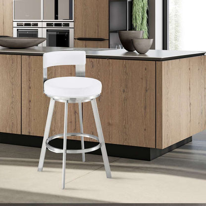 Armen Living - Lynof Swivel Counter Stool in Brushed Stainless Steel with White Faux Leather - 840254335486 veiw 7