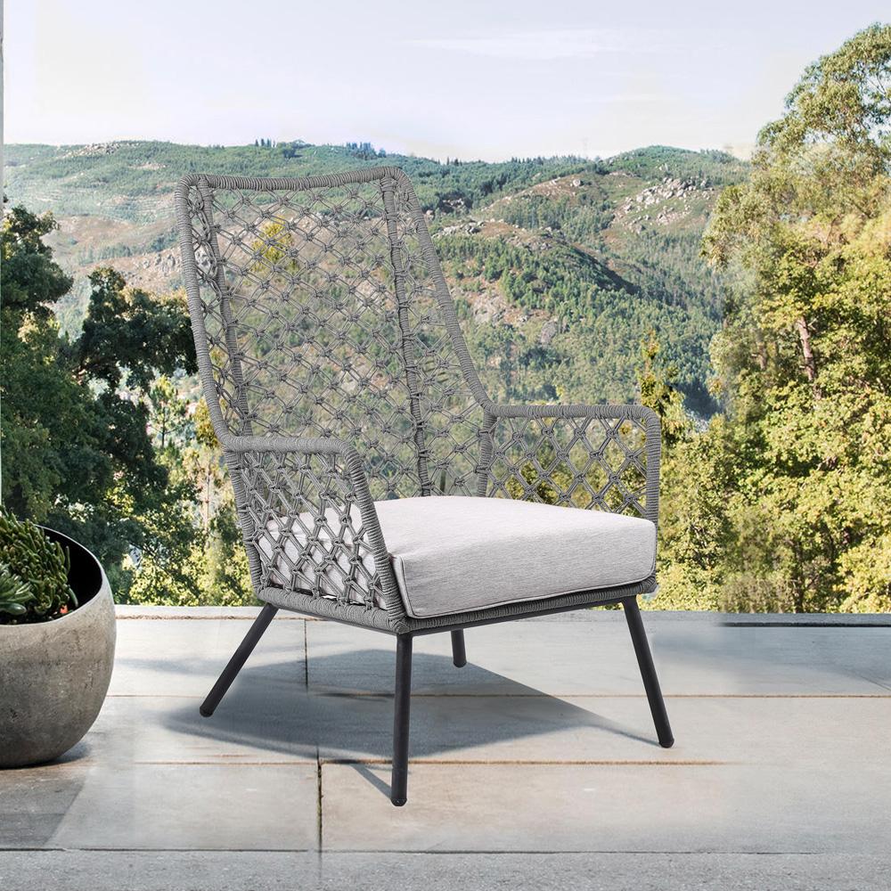 Armen Living - Marco Indoor Outdoor Steel Lounge Chair with Grey Rope and Grey Cushion - LCMPCHGRY veiw 5