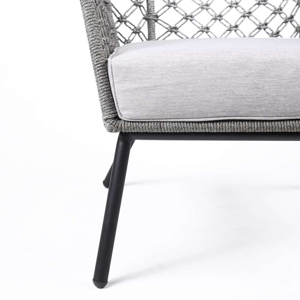 Armen Living - Marco Indoor Outdoor Steel Lounge Chair with Grey Rope and Grey Cushion - LCMPCHGRY veiw 6