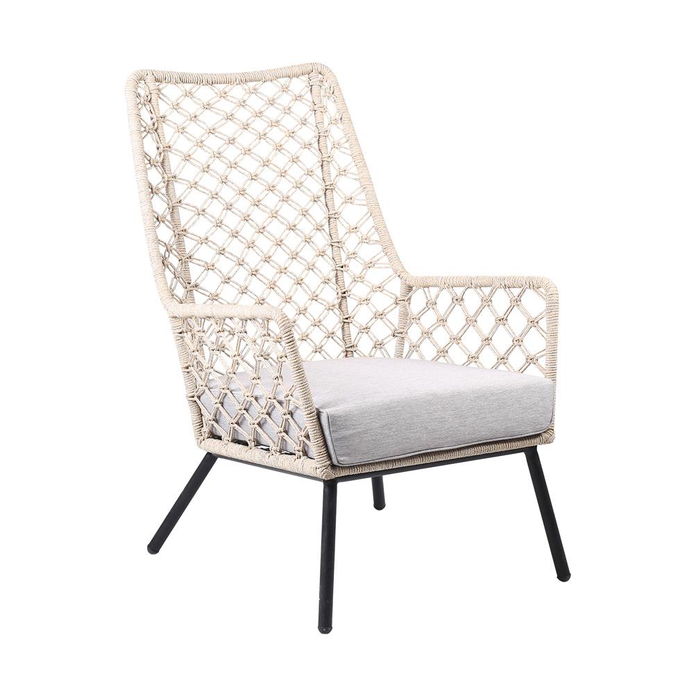 Armen Living - Marco Indoor Outdoor Steel Lounge Chair with Natural Springs Rope and Grey Cushion - LCMPCHNAT veiw 1