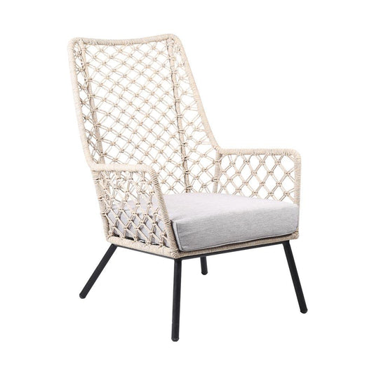 Armen Living - Marco Indoor Outdoor Steel Lounge Chair with Natural Springs Rope and Grey Cushion - LCMPCHNAT veiw 1