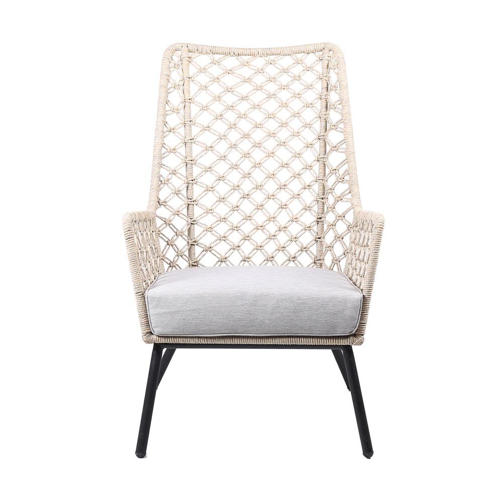 Armen Living - Marco Indoor Outdoor Steel Lounge Chair with Natural Springs Rope and Grey Cushion - LCMPCHNAT veiw 2
