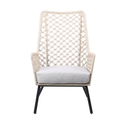 Armen Living - Marco Indoor Outdoor Steel Lounge Chair with Natural Springs Rope and Grey Cushion - LCMPCHNAT veiw 2