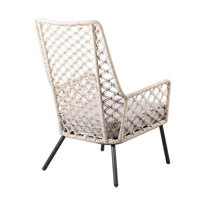 Armen Living - Marco Indoor Outdoor Steel Lounge Chair with Natural Springs Rope and Grey Cushion - LCMPCHNAT veiw 3