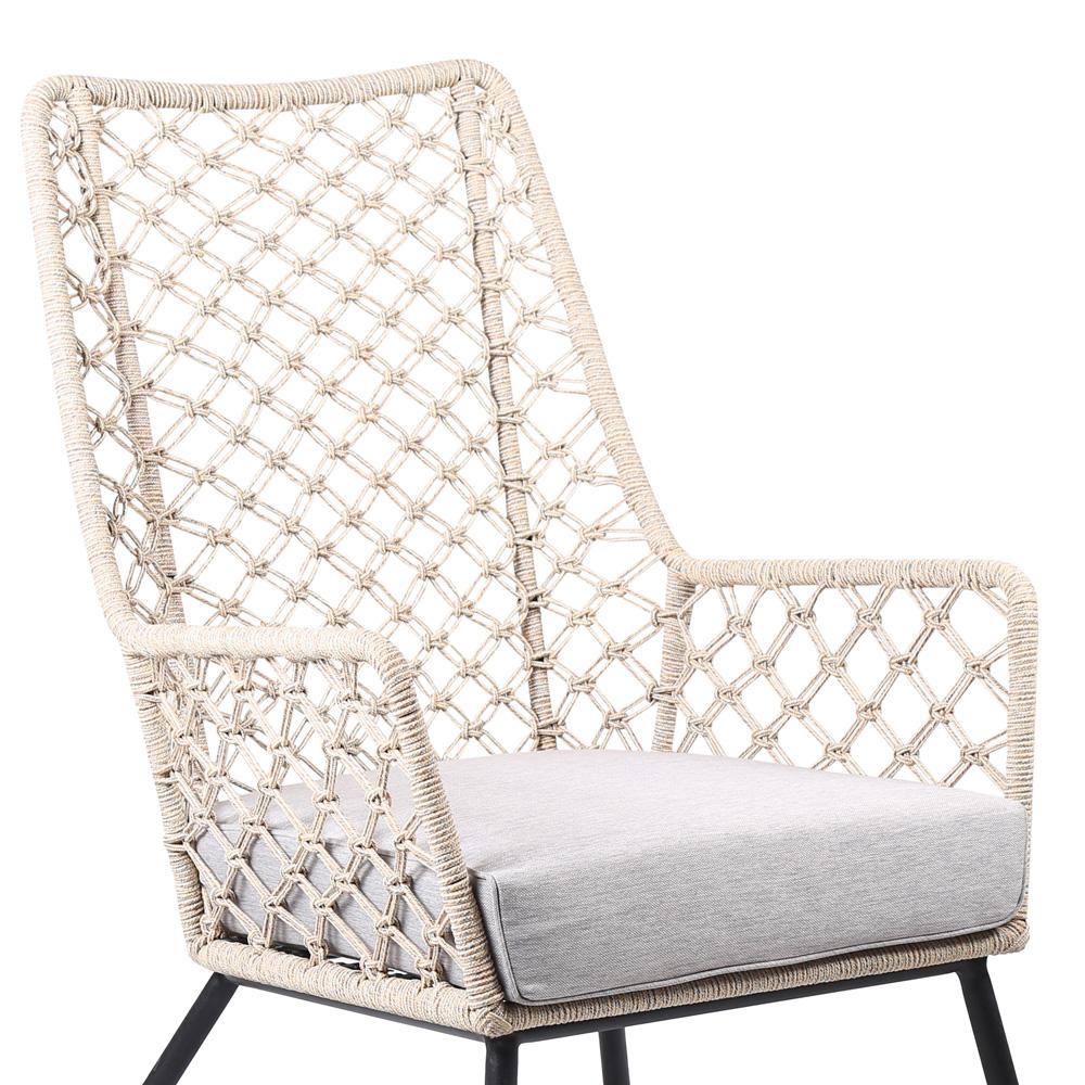 Armen Living - Marco Indoor Outdoor Steel Lounge Chair with Natural Springs Rope and Grey Cushion - LCMPCHNAT veiw 4