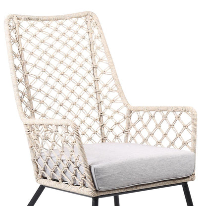 Armen Living - Marco Indoor Outdoor Steel Lounge Chair with Natural Springs Rope and Grey Cushion - LCMPCHNAT veiw 4