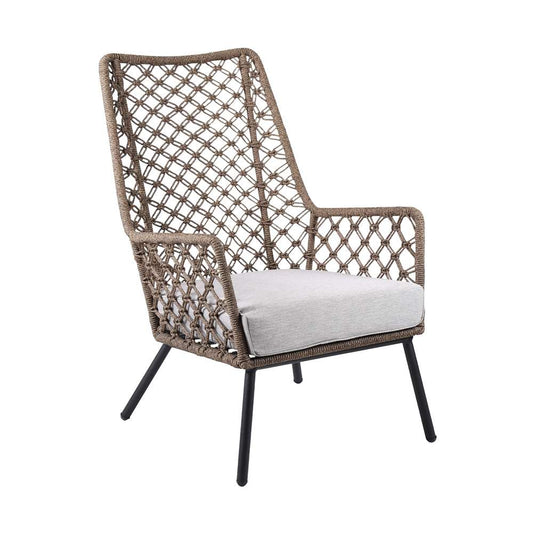 Armen Living - Marco Indoor Outdoor Steel Lounge Chair with Truffle Rope and Grey Cushion - LCMPCHTRU veiw 1