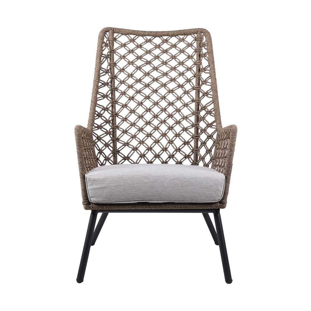 Armen Living - Marco Indoor Outdoor Steel Lounge Chair with Truffle Rope and Grey Cushion - LCMPCHTRU veiw 2