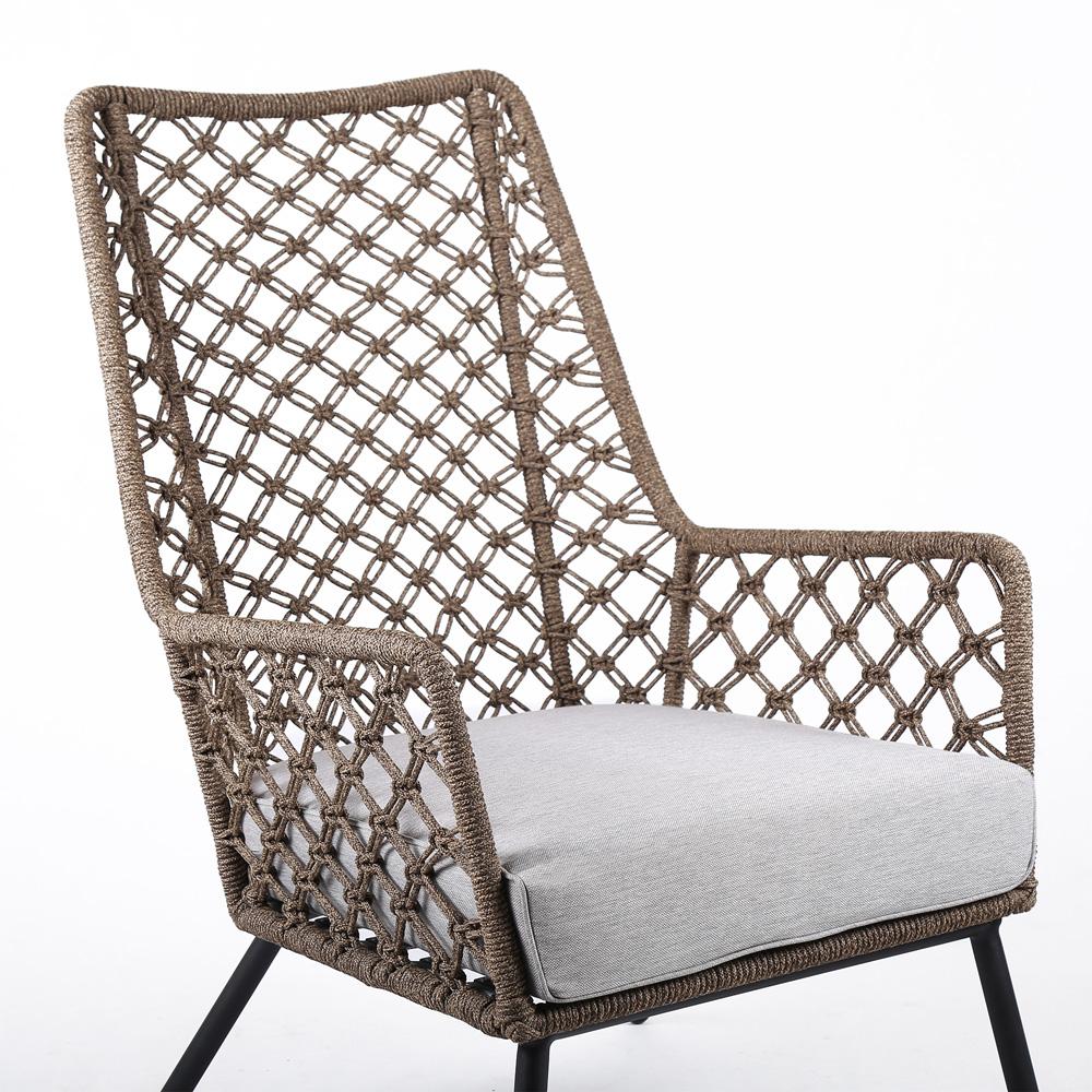 Armen Living - Marco Indoor Outdoor Steel Lounge Chair with Truffle Rope and Grey Cushion - LCMPCHTRU veiw 5