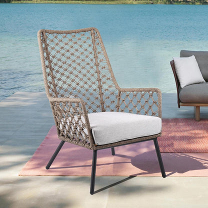 Armen Living - Marco Indoor Outdoor Steel Lounge Chair with Truffle Rope and Grey Cushion - LCMPCHTRU veiw 7