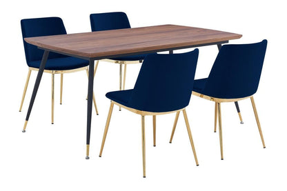 Armen Living - Messina Blue Velvet 5 Piece Rectangular Dining Set - SETMSDIBLU5E veiw 1