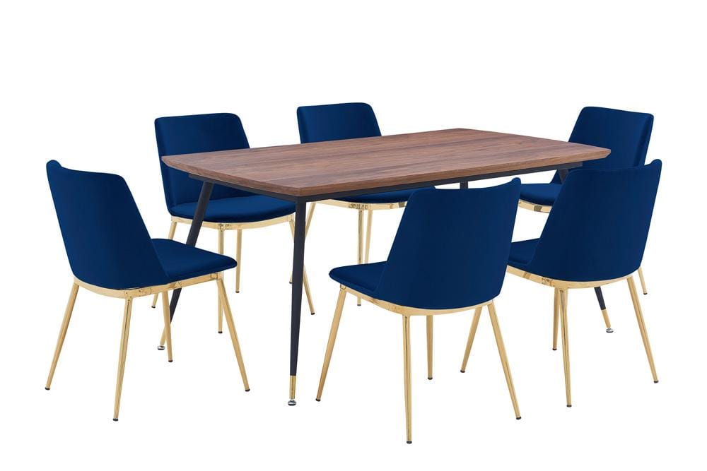 Armen Living - Messina Blue Velvet 7 Piece Rectangular Dining Set - SETMSDIBLU7E veiw 1