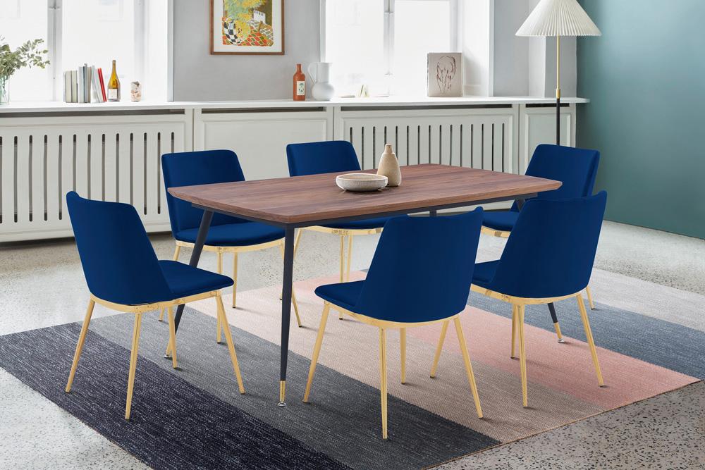 Armen Living - Messina Blue Velvet 7 Piece Rectangular Dining Set - SETMSDIBLU7E veiw 8