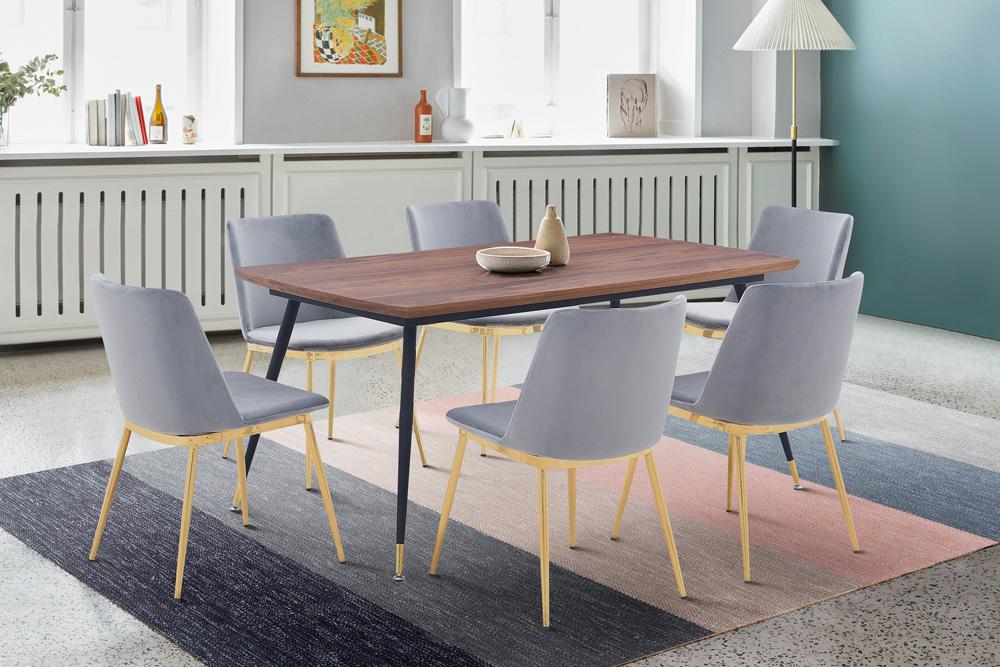 Armen Living - Messina Gray Velvet 7 Piece Rectangular Dining Set - SETMSDIGRY7E veiw 8