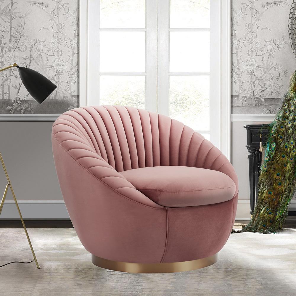 Armen Living - Mitzy Blush Velvet Swivel Accent Chair with Gold Base - LCMTCHBLUSH veiw 7