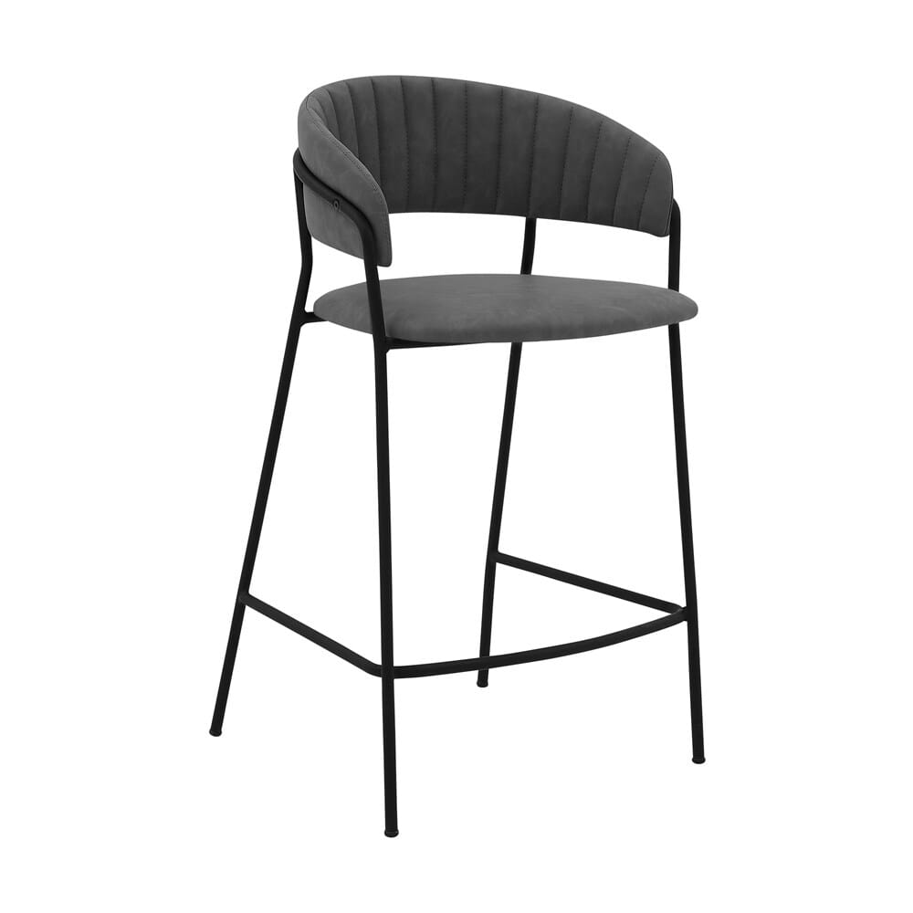 Armen Living - Nara 26in Gray Faux Leather and Metal Counter Height Barstool with Black frame - LCNRBABLGRY26 veiw 1