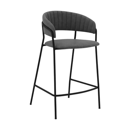 Armen Living - Nara 26in Gray Faux Leather and Metal Counter Height Barstool with Black frame - LCNRBABLGRY26 veiw 1