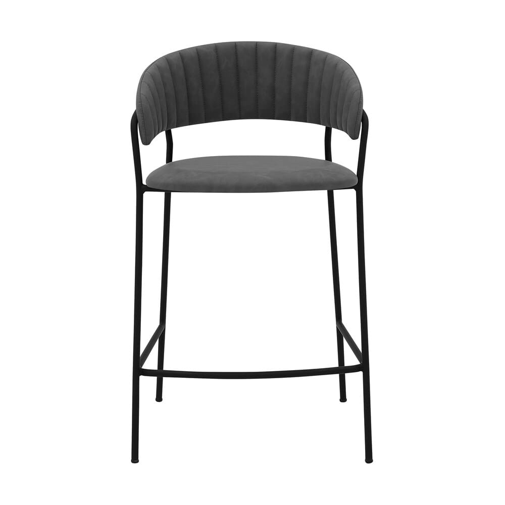 Armen Living - Nara 26in Gray Faux Leather and Metal Counter Height Barstool with Black frame - LCNRBABLGRY26 veiw 2