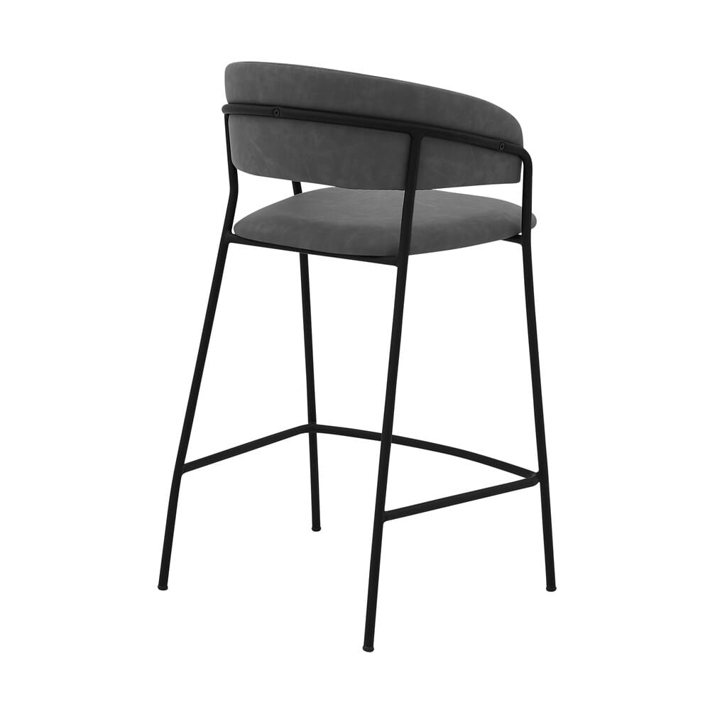 Armen Living - Nara 26in Gray Faux Leather and Metal Counter Height Barstool with Black frame - LCNRBABLGRY26 veiw 3