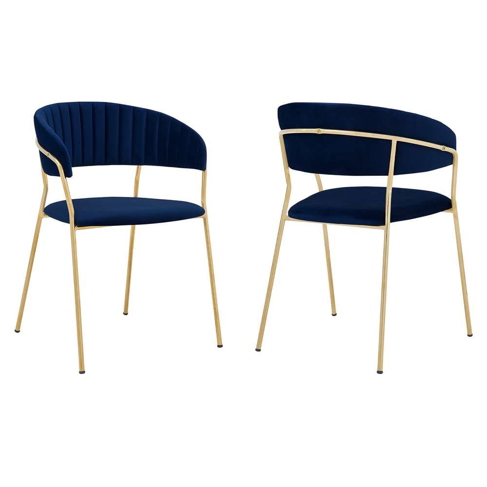 Armen Living - Nara Modern Blue Velvet and Gold Metal Leg Dining Room Chairs (Set of 2) - LCNRSIGLBLU veiw 1