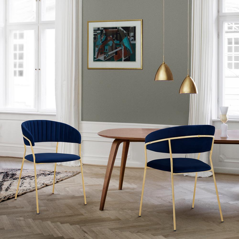 Armen Living - Nara Modern Blue Velvet and Gold Metal Leg Dining Room Chairs (Set of 2) - LCNRSIGLBLU veiw 7