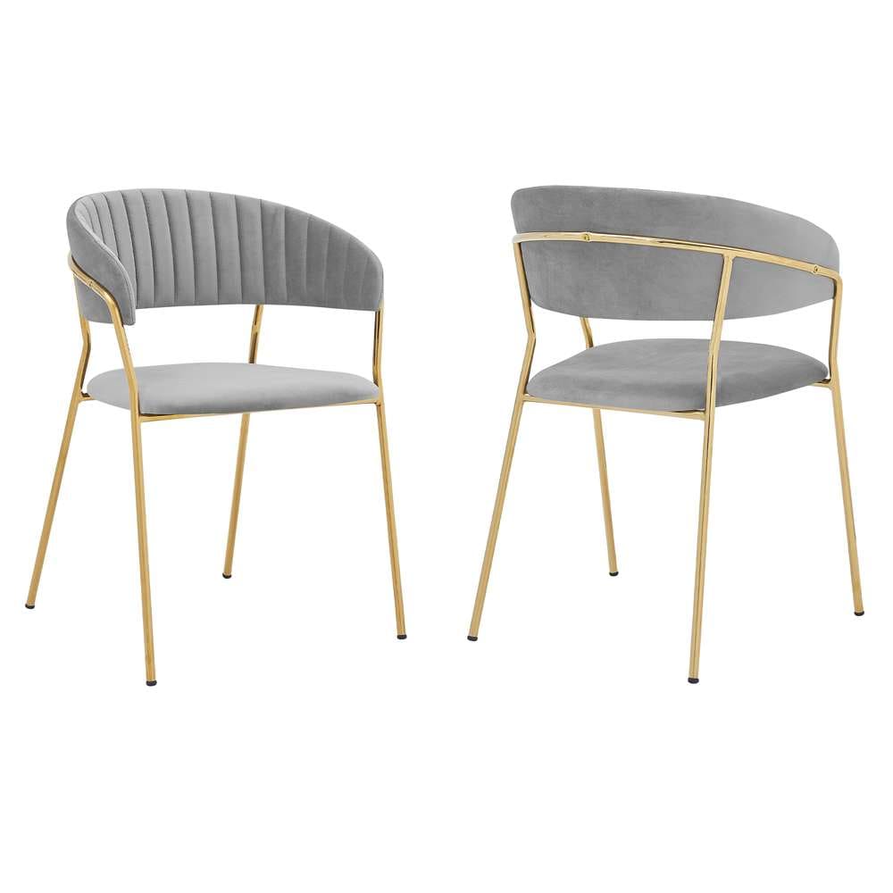 Armen Living - Nara Modern Gray Velvet and Gold Metal Leg Dining Room Chairs (Set of 2) - LCNRSIGLGRY veiw 1
