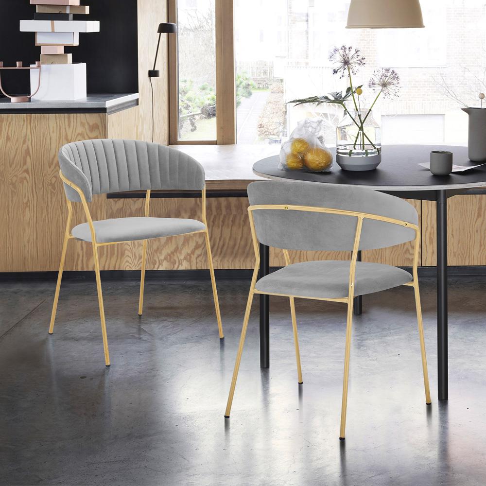Armen Living - Nara Modern Gray Velvet and Gold Metal Leg Dining Room Chairs (Set of 2) - LCNRSIGLGRY veiw 7