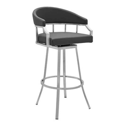 Armen Living - Palmdale Swivel Modern Slate Grey Faux Leather 26in Barstool in Brushed Stainless Steel Finish - 721535752188 veiw 1