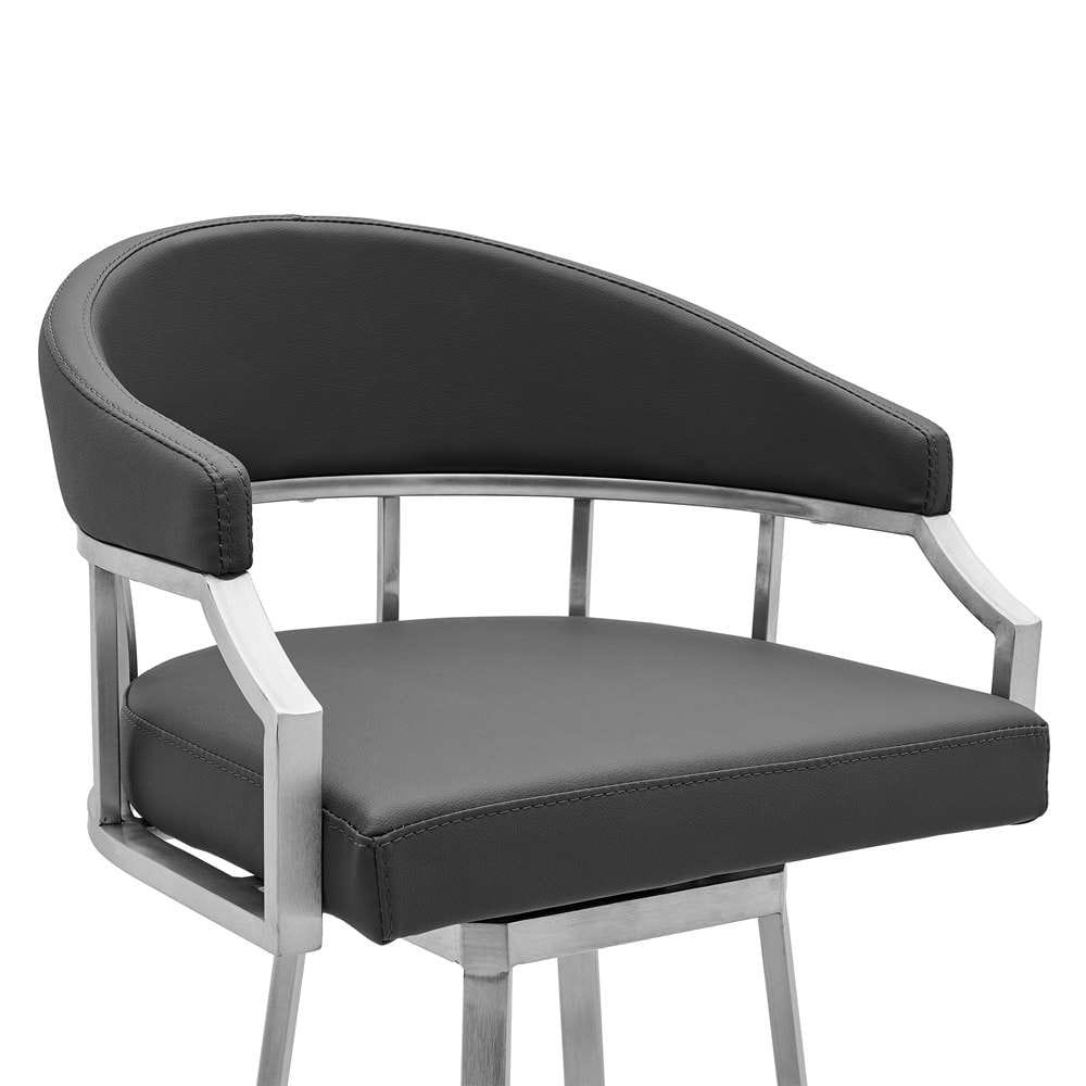 Armen Living - Palmdale Swivel Modern Slate Grey Faux Leather 26in Barstool in Brushed Stainless Steel Finish - 721535752188 veiw 4