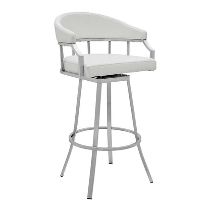 Armen Living - Palmdale Swivel Modern White Faux Leather 30in Barstool in Brushed Stainless Steel Finish - 721535752232 veiw 1
