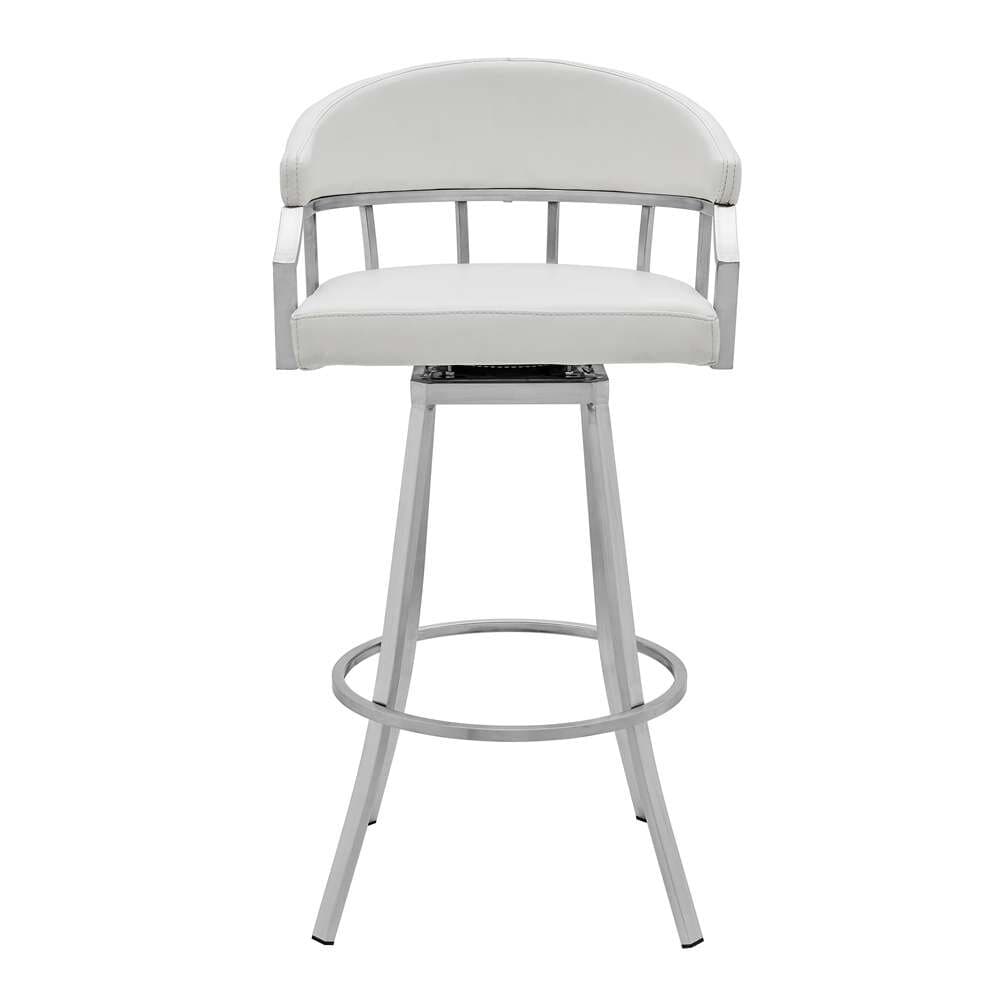 Armen Living - Palmdale Swivel Modern White Faux Leather 30in Barstool in Brushed Stainless Steel Finish - 721535752232 veiw 2