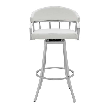 Armen Living - Palmdale Swivel Modern White Faux Leather 30in Barstool in Brushed Stainless Steel Finish - 721535752232 veiw 2