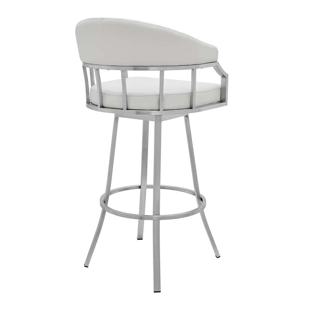 Armen Living - Palmdale Swivel Modern White Faux Leather 30in Barstool in Brushed Stainless Steel Finish - 721535752232 veiw 3