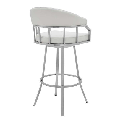 Armen Living - Palmdale Swivel Modern White Faux Leather 30in Barstool in Brushed Stainless Steel Finish - 721535752232 veiw 3