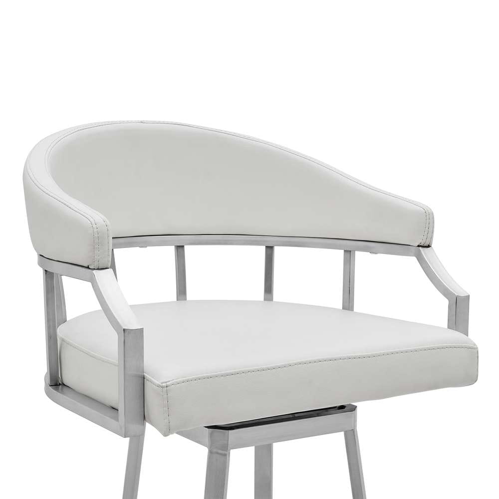 Armen Living - Palmdale Swivel Modern White Faux Leather 30in Barstool in Brushed Stainless Steel Finish - 721535752232 veiw 4