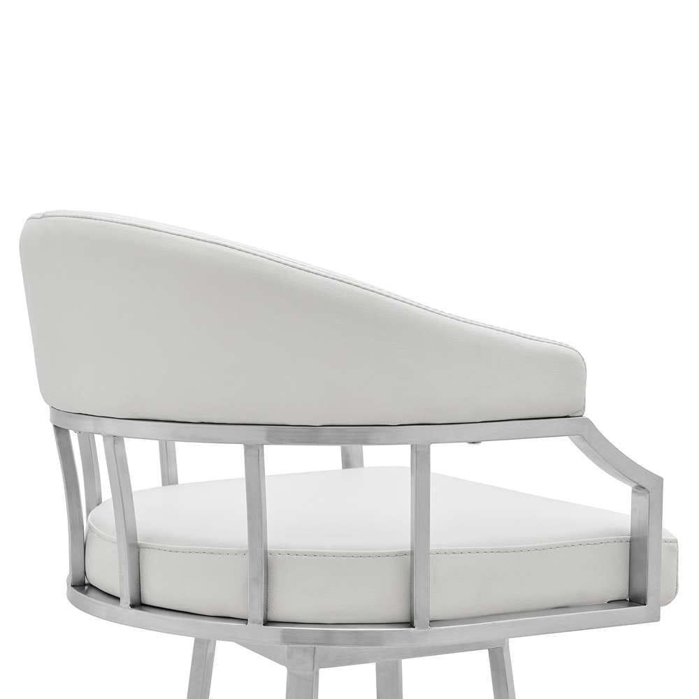 Armen Living - Palmdale Swivel Modern White Faux Leather 30in Barstool in Brushed Stainless Steel Finish - 721535752232 veiw 5